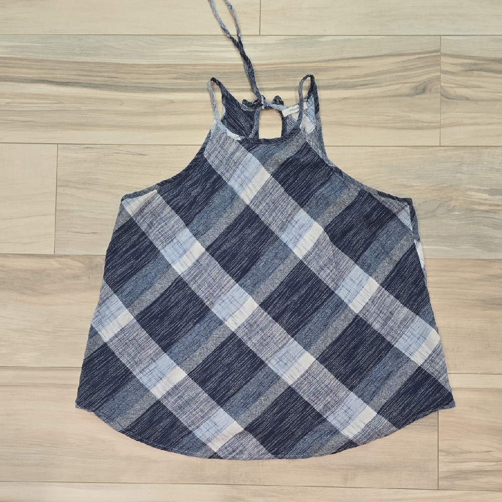 Maurices Blue Plaid Halter Tank Top